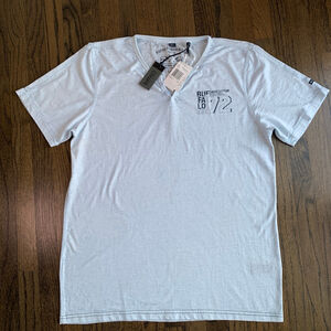 Buffalo David Bitton Nuhan Heather Blue Henley Shirt Men's Large Graphic Tee New